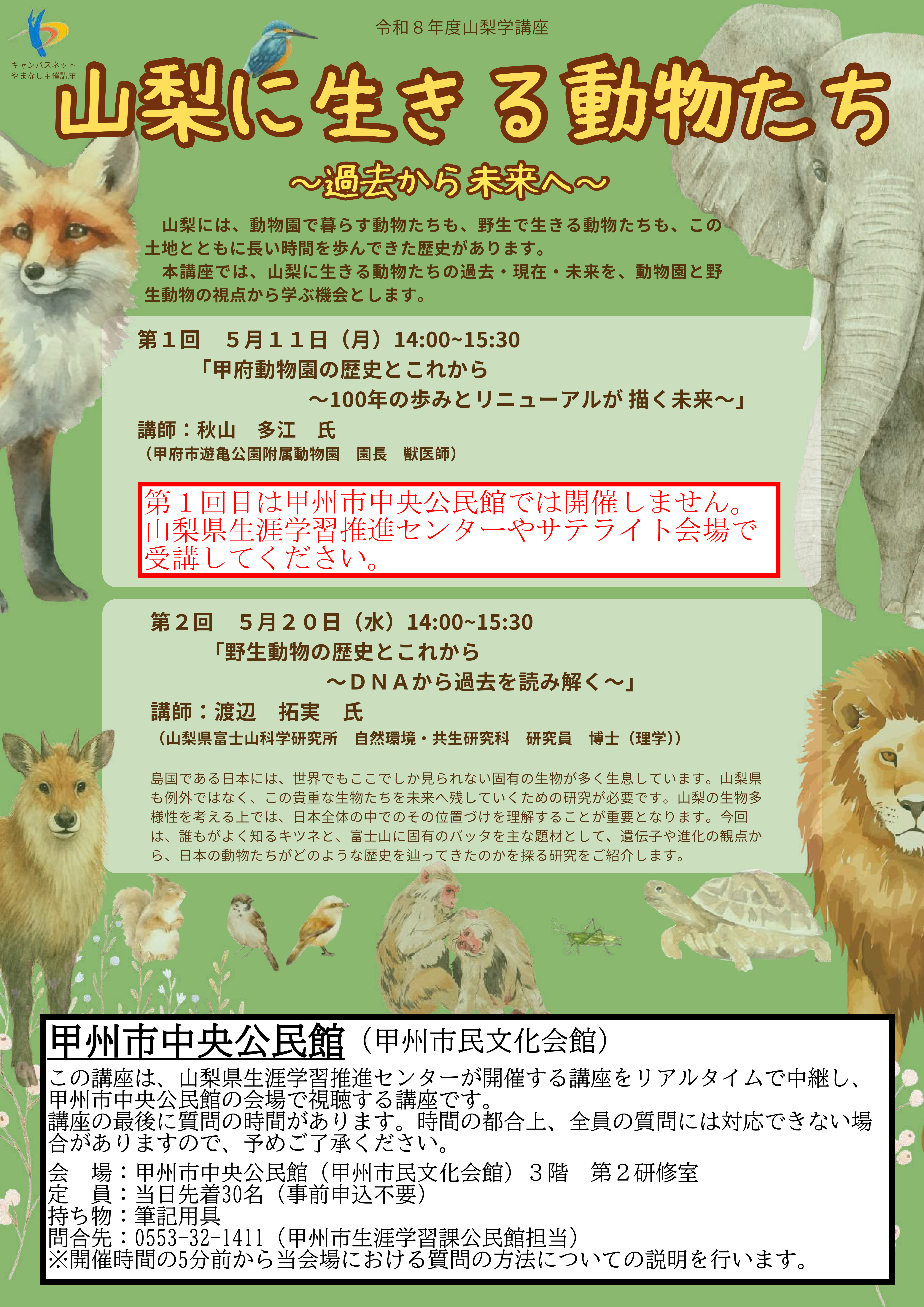 R8.5.20「山梨に生きる動物たち」チラシ