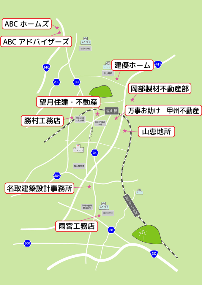 甲州市内の不動産マップ画像